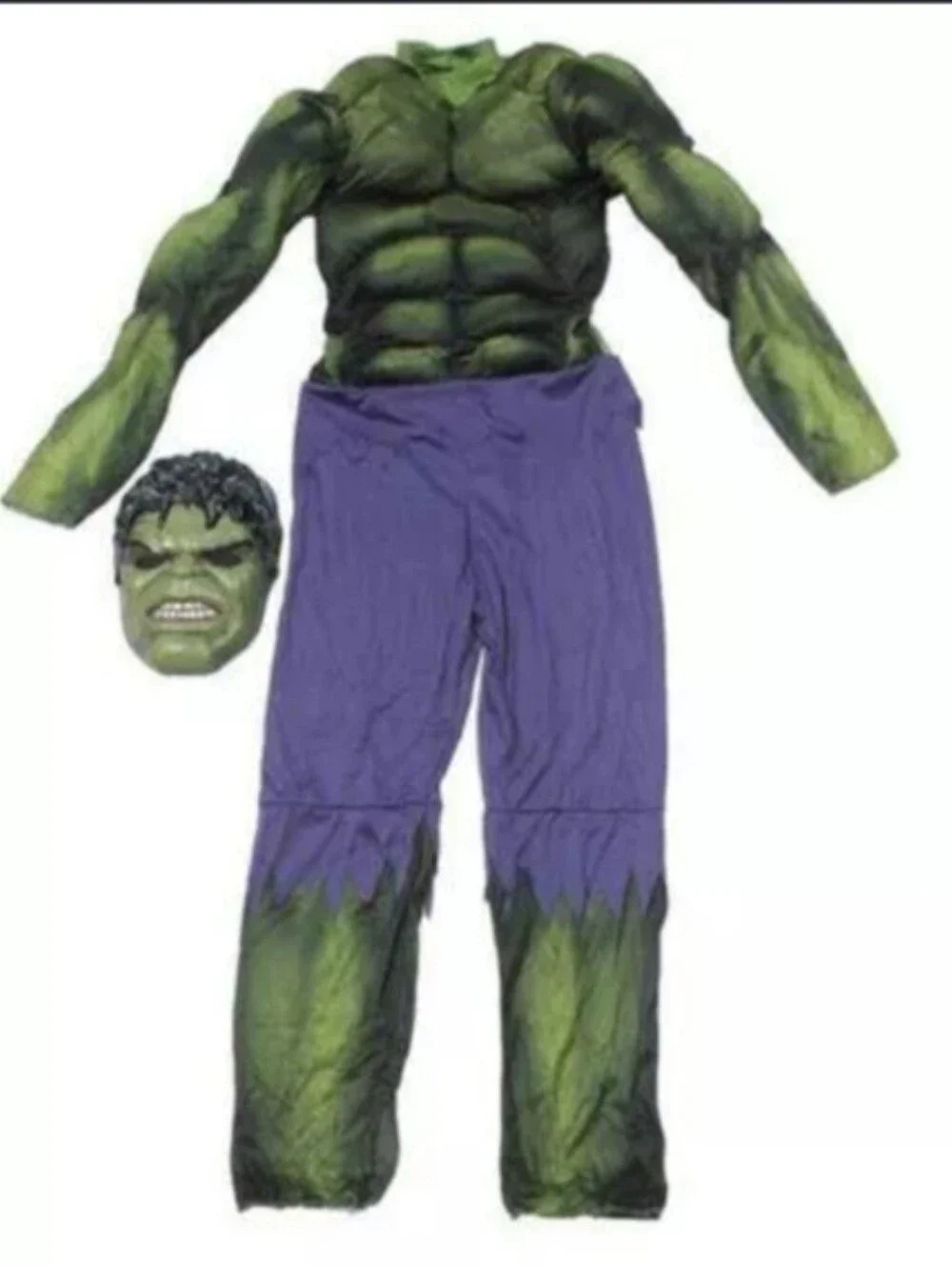 Kids Green Hulk Muscle Costume with Purple Pants and Mask